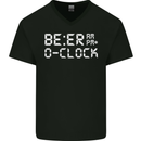 Beer O'Clock Funny Alcohol Drunk Humor Mens V-Neck Cotton T-Shirt Black