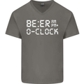 Beer O'Clock Funny Alcohol Drunk Humor Mens V-Neck Cotton T-Shirt Charcoal