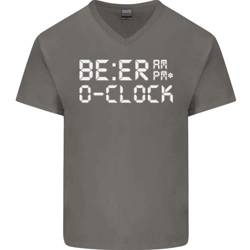 Beer O'Clock Funny Alcohol Drunk Humor Mens V-Neck Cotton T-Shirt Charcoal