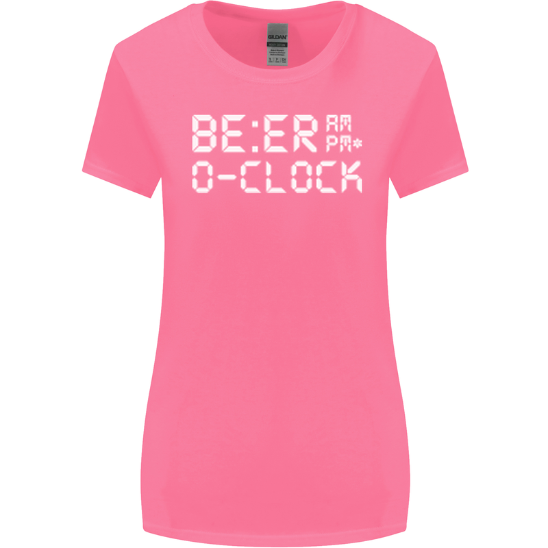 Beer O'Clock Funny Alcohol Drunk Humor Womens Wider Cut T-Shirt Azalea
