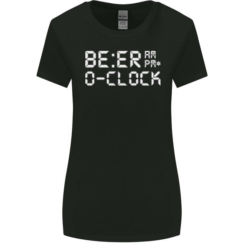 Beer O'Clock Funny Alcohol Drunk Humor Womens Wider Cut T-Shirt Black