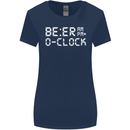 Beer O'Clock Funny Alcohol Drunk Humor Womens Wider Cut T-Shirt Navy Blue