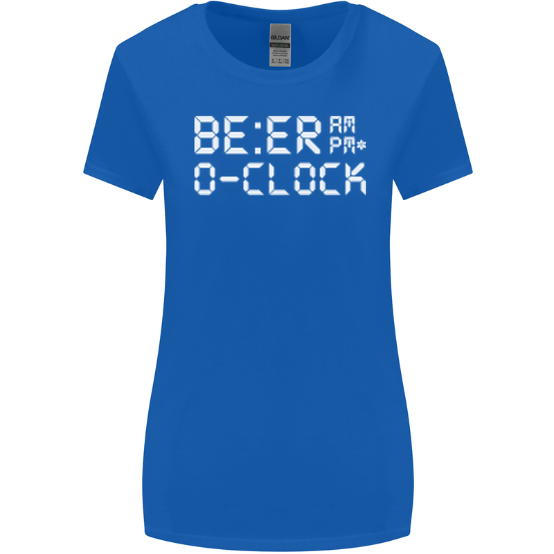 Beer O'Clock Funny Alcohol Drunk Humor Womens Wider Cut T-Shirt Royal Blue