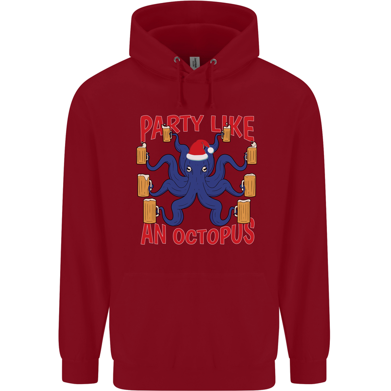 Beer Party Octopus Christmas Scuba Diving Childrens Kids Hoodie Red
