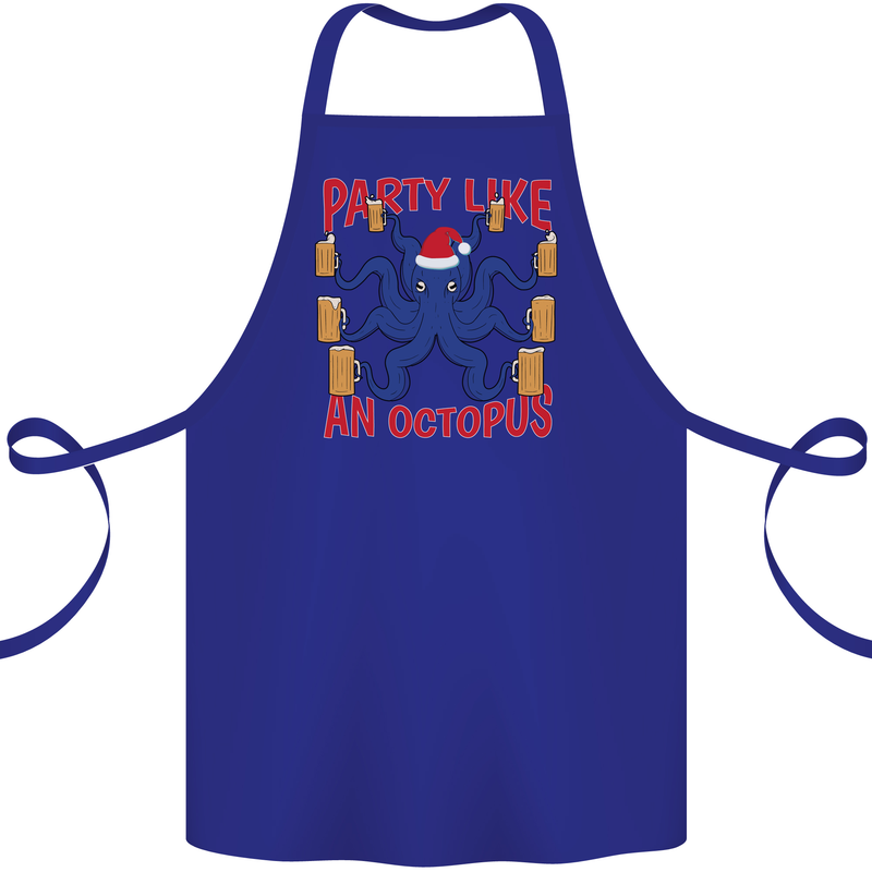 Beer Party Octopus Christmas Scuba Diving Cotton Apron 100% Organic Royal Blue