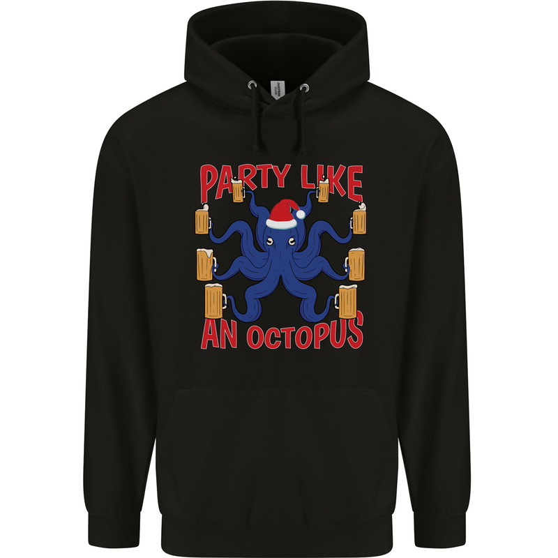 Beer Party Octopus Christmas Scuba Diving Mens 80% Cotton Hoodie Black