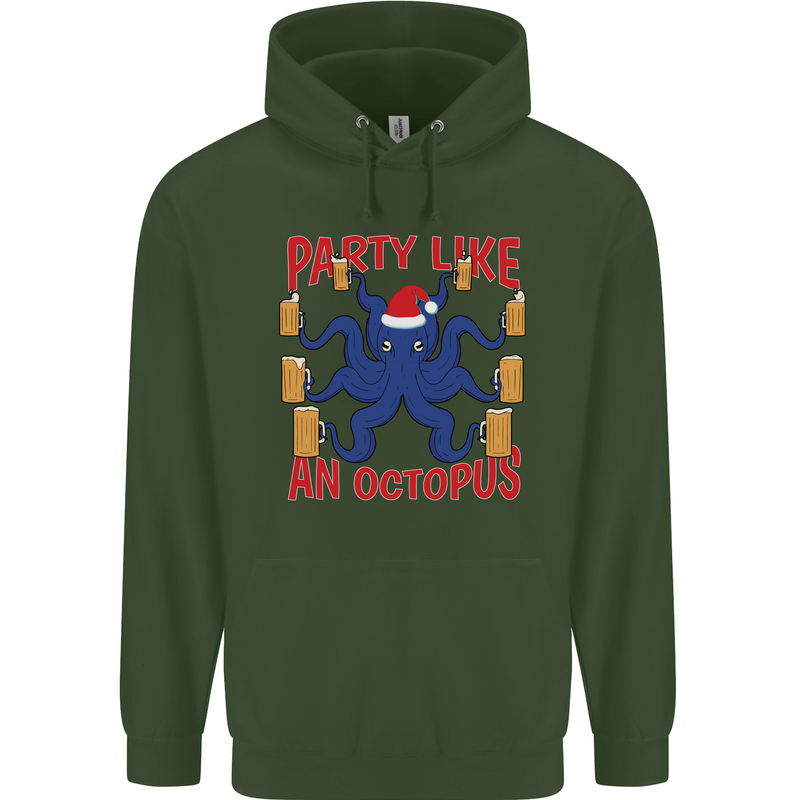 Beer Party Octopus Christmas Scuba Diving Mens 80% Cotton Hoodie Forest Green