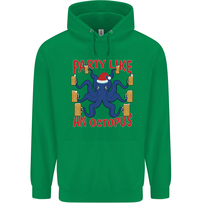 Beer Party Octopus Christmas Scuba Diving Mens 80% Cotton Hoodie Irish Green