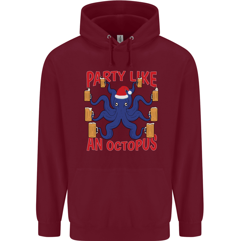 Beer Party Octopus Christmas Scuba Diving Mens 80% Cotton Hoodie Maroon