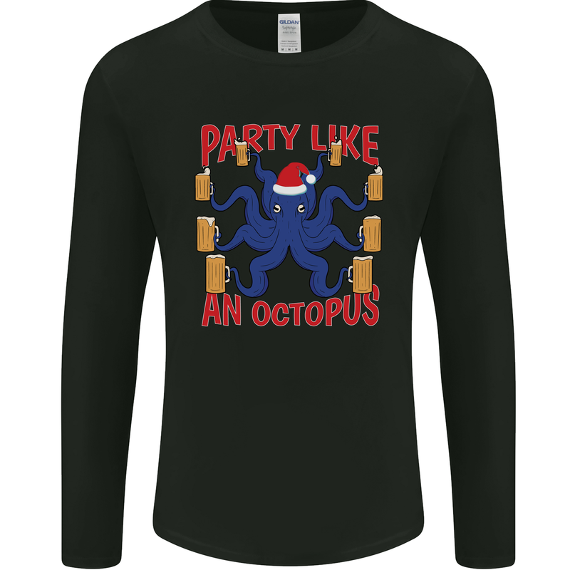 Beer Party Octopus Christmas Scuba Diving Mens Long Sleeve T-Shirt Black