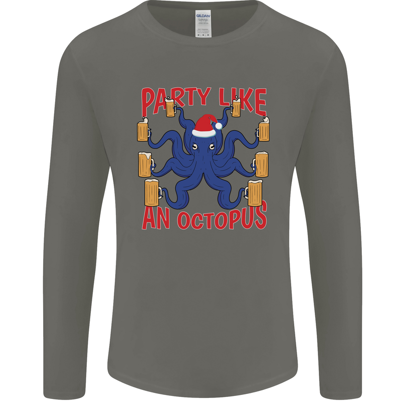 Beer Party Octopus Christmas Scuba Diving Mens Long Sleeve T-Shirt Charcoal