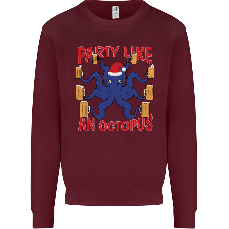 Beer Party Octopus Christmas Scuba Diving Mens Sweatshirt Jumper Maroon