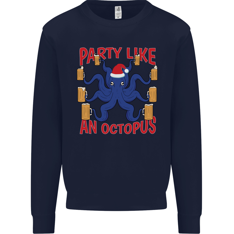Beer Party Octopus Christmas Scuba Diving Mens Sweatshirt Jumper Navy Blue