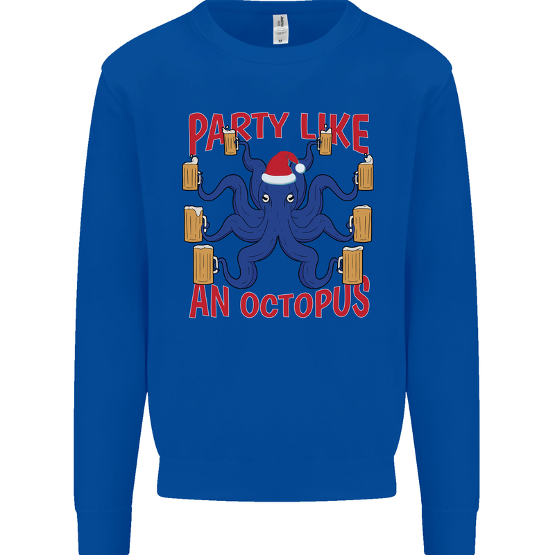 Beer Party Octopus Christmas Scuba Diving Mens Sweatshirt Jumper Royal Blue