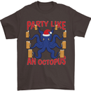 Beer Party Octopus Christmas Scuba Diving Mens T-Shirt Cotton Gildan Dark Chocolate