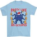 Beer Party Octopus Christmas Scuba Diving Mens T-Shirt Cotton Gildan Light Blue