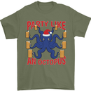 Beer Party Octopus Christmas Scuba Diving Mens T-Shirt Cotton Gildan Military Green