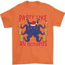 Beer Party Octopus Christmas Scuba Diving Mens T-Shirt Cotton Gildan Orange