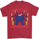 Beer Party Octopus Christmas Scuba Diving Mens T-Shirt Cotton Gildan Red