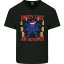 Beer Party Octopus Christmas Scuba Diving Mens V-Neck Cotton T-Shirt Black