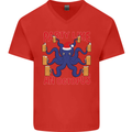 Beer Party Octopus Christmas Scuba Diving Mens V-Neck Cotton T-Shirt Red