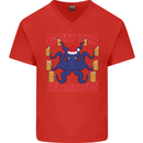 Beer Party Octopus Christmas Scuba Diving Mens V-Neck Cotton T-Shirt Red