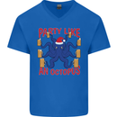 Beer Party Octopus Christmas Scuba Diving Mens V-Neck Cotton T-Shirt Royal Blue