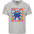 Beer Party Octopus Christmas Scuba Diving Mens V-Neck Cotton T-Shirt Sports Grey