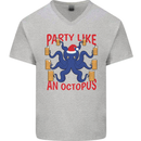 Beer Party Octopus Christmas Scuba Diving Mens V-Neck Cotton T-Shirt Sports Grey