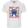 Beer Party Octopus Christmas Scuba Diving Mens V-Neck Cotton T-Shirt White