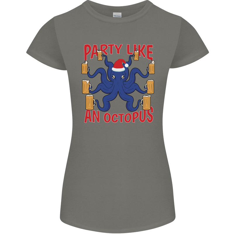 Beer Party Octopus Christmas Scuba Diving Womens Petite Cut T-Shirt Charcoal