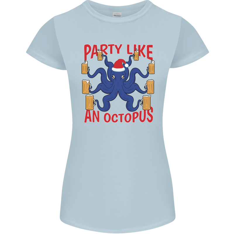 Beer Party Octopus Christmas Scuba Diving Womens Petite Cut T-Shirt Light Blue