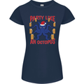 Beer Party Octopus Christmas Scuba Diving Womens Petite Cut T-Shirt Navy Blue