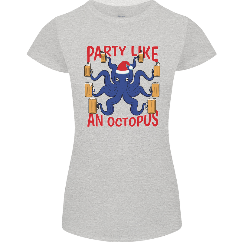 Beer Party Octopus Christmas Scuba Diving Womens Petite Cut T-Shirt Sports Grey