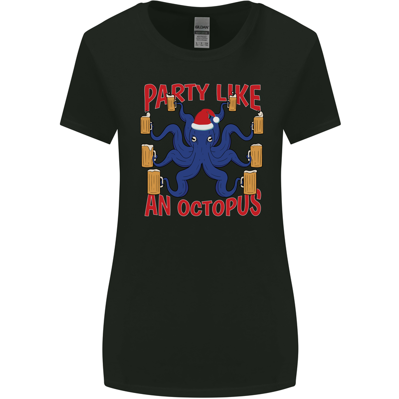 Beer Party Octopus Christmas Scuba Diving Womens Wider Cut T-Shirt Black