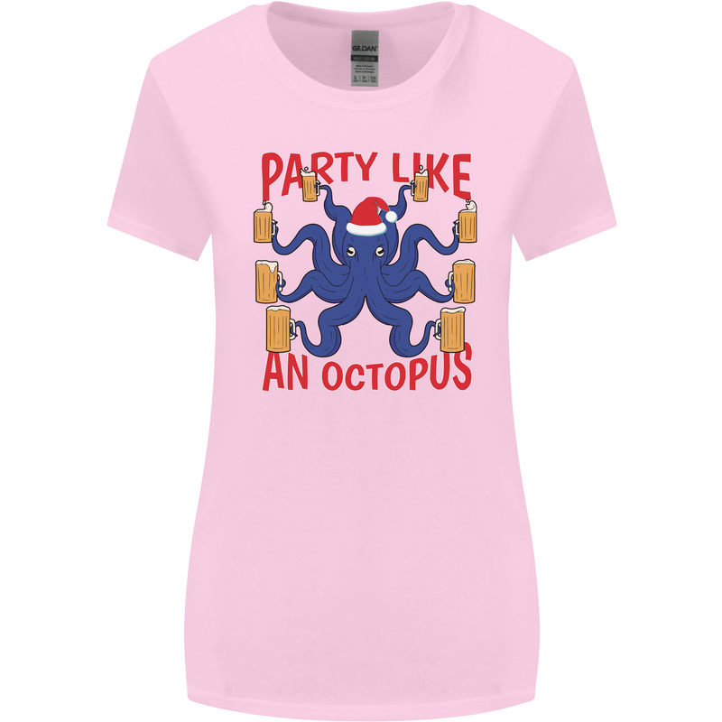 Beer Party Octopus Christmas Scuba Diving Womens Wider Cut T-Shirt Light Pink