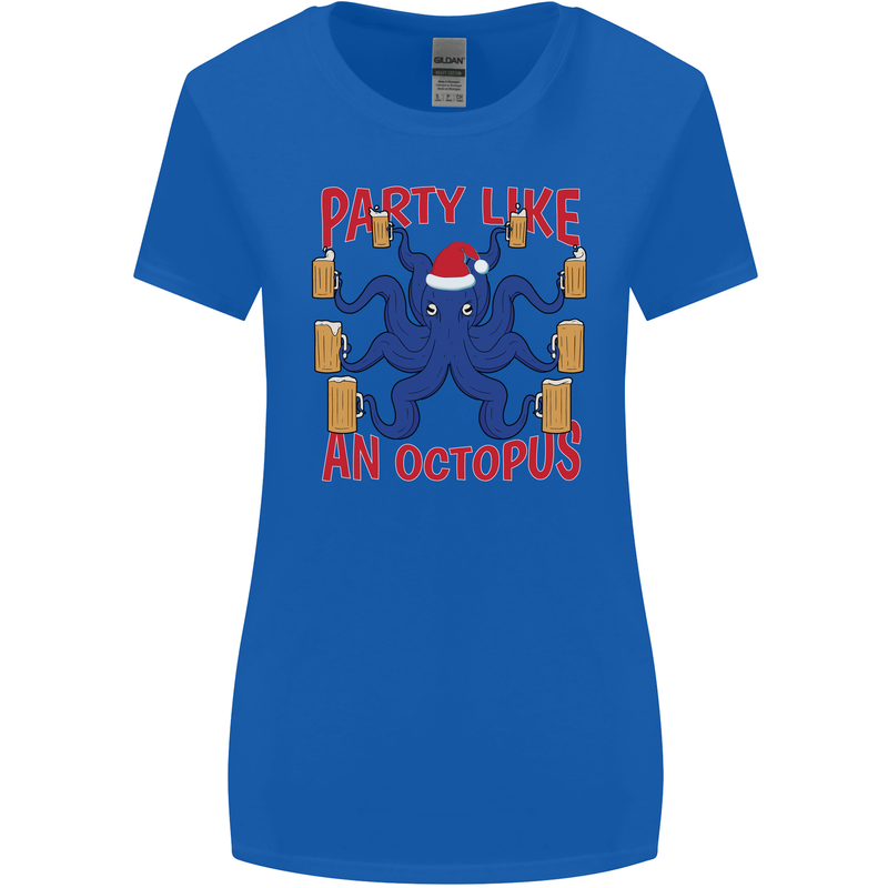 Beer Party Octopus Christmas Scuba Diving Womens Wider Cut T-Shirt Royal Blue