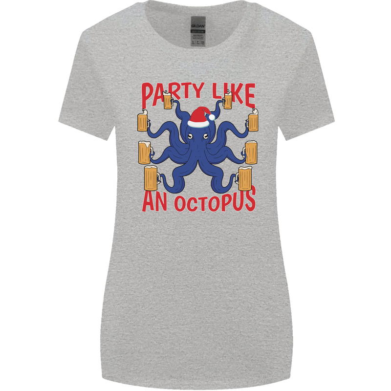 Beer Party Octopus Christmas Scuba Diving Womens Wider Cut T-Shirt Sports Grey
