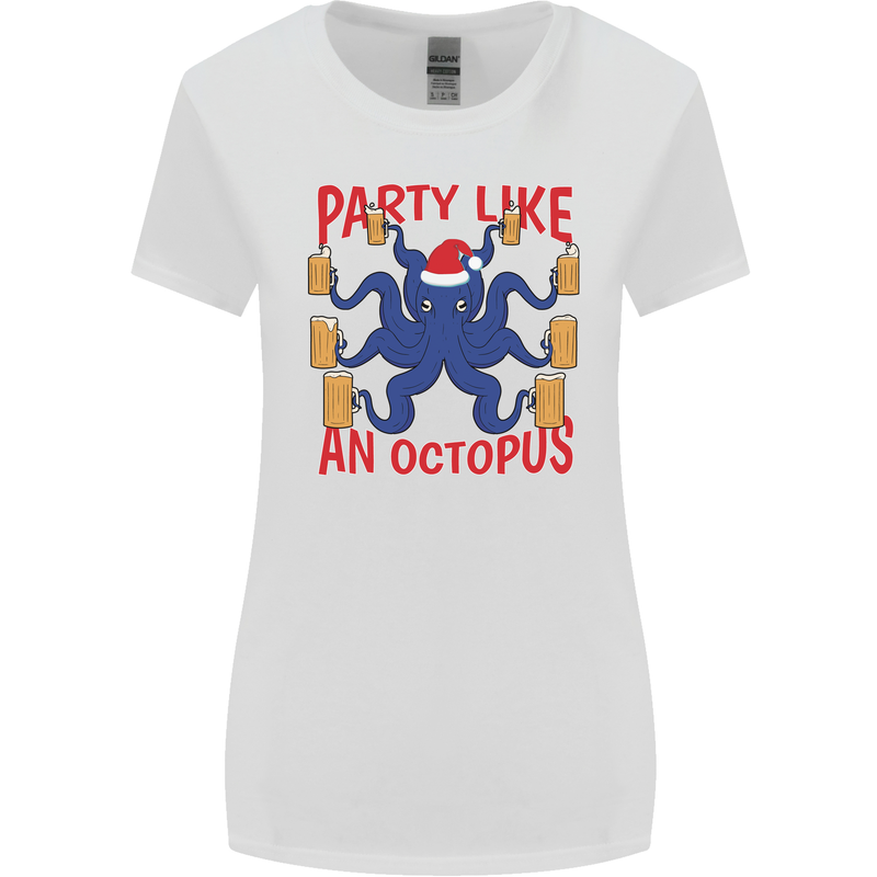 Beer Party Octopus Christmas Scuba Diving Womens Wider Cut T-Shirt White