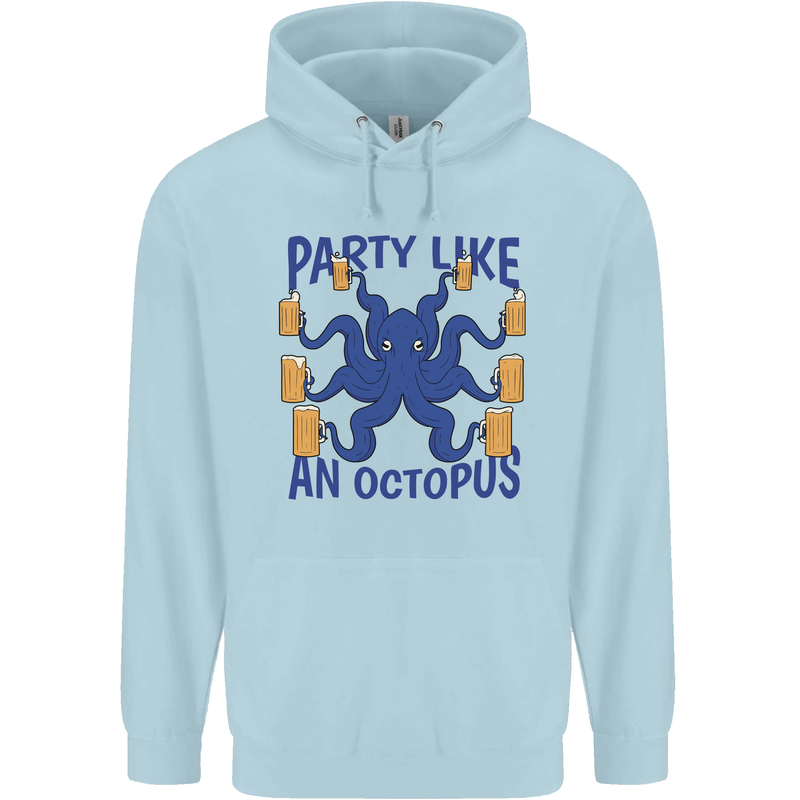 Beer Party Octopus Scuba Diving Diver Funny Childrens Kids Hoodie Light Blue