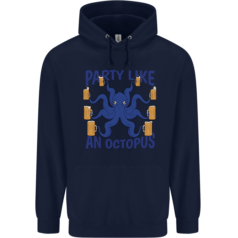 Beer Party Octopus Scuba Diving Diver Funny Childrens Kids Hoodie Navy Blue