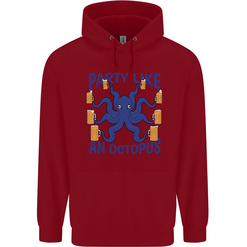 Beer Party Octopus Scuba Diving Diver Funny Childrens Kids Hoodie Red