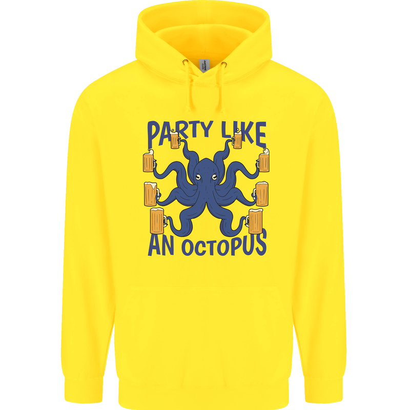 Beer Party Octopus Scuba Diving Diver Funny Childrens Kids Hoodie Yellow