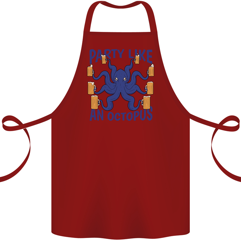 Beer Party Octopus Scuba Diving Diver Funny Cotton Apron 100% Organic Maroon