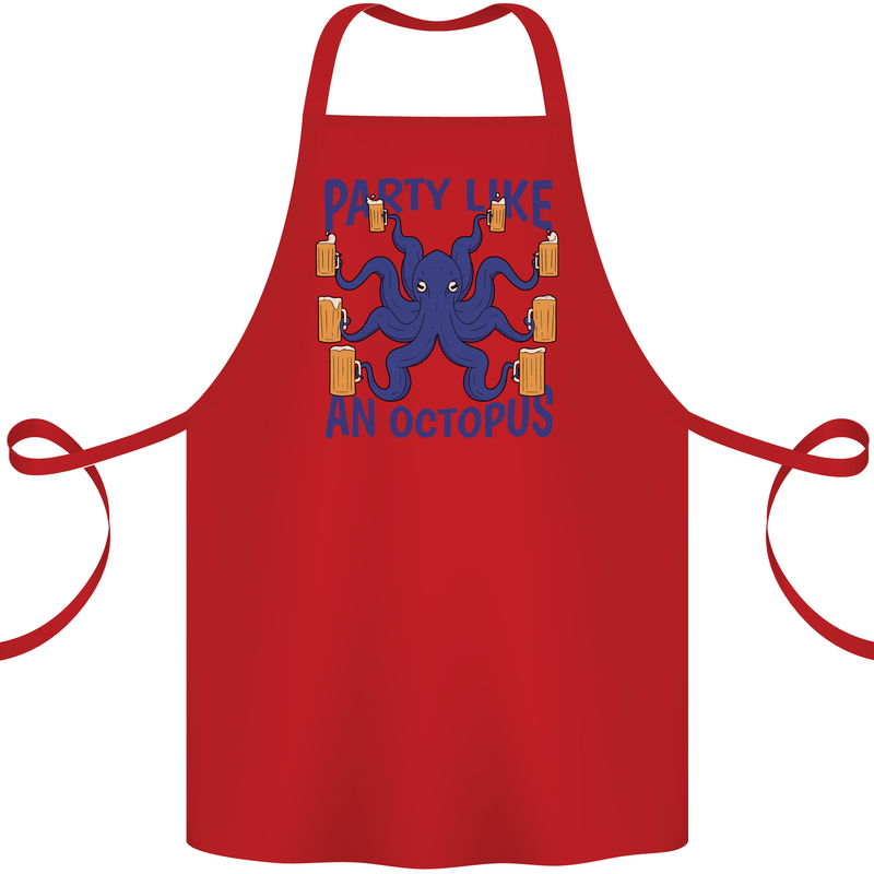 Beer Party Octopus Scuba Diving Diver Funny Cotton Apron 100% Organic Red