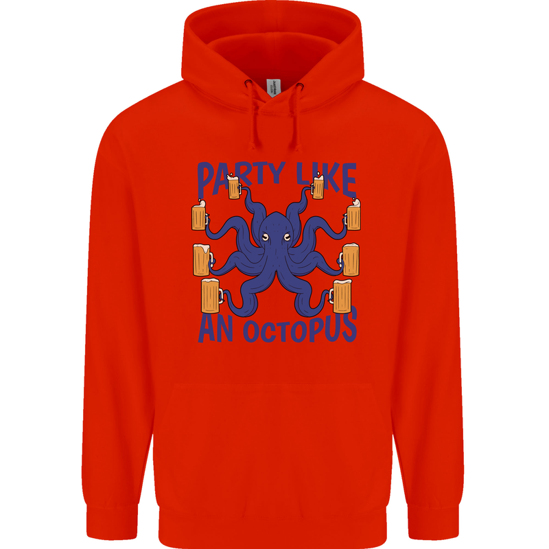 Beer Party Octopus Scuba Diving Diver Funny Mens 80% Cotton Hoodie Bright Red