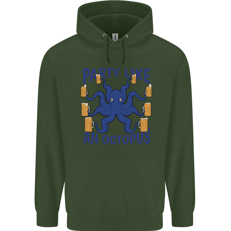 Beer Party Octopus Scuba Diving Diver Funny Mens 80% Cotton Hoodie Forest Green