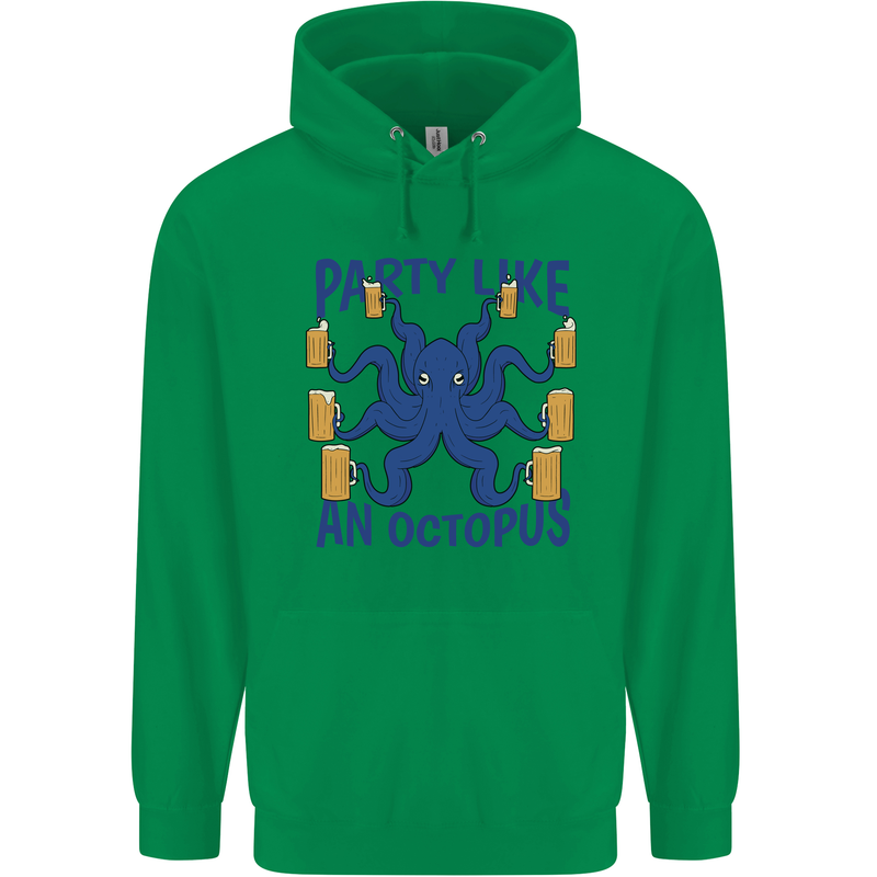 Beer Party Octopus Scuba Diving Diver Funny Mens 80% Cotton Hoodie Irish Green
