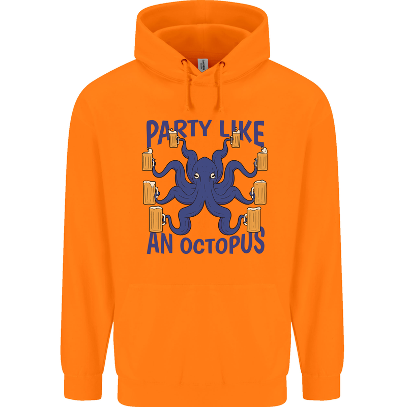 Beer Party Octopus Scuba Diving Diver Funny Mens 80% Cotton Hoodie Orange