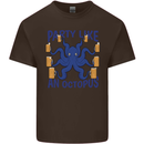 Beer Party Octopus Scuba Diving Diver Funny Mens Cotton T-Shirt Tee Top Dark Chocolate